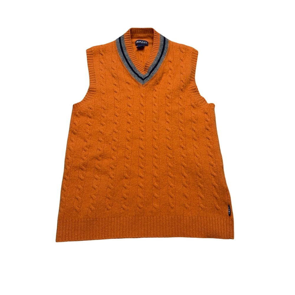 🧡✨ GANT Lambswool Cable Knit‎ Sweater Vest Preppy V Neck ✨🧡